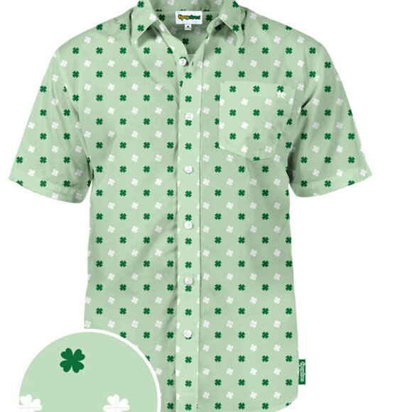 Tipsy Elves Mens Green Clover Short Sleeve Button-Up Shirt St. Patricks Day S - Picture 2 of 8